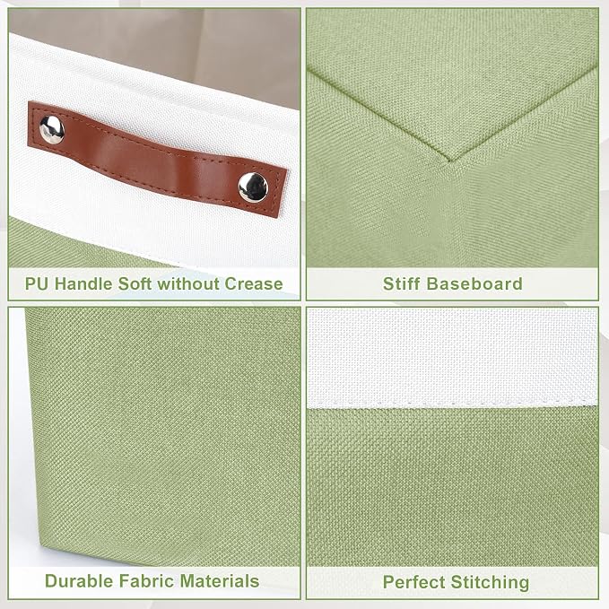 Bagnizer Storage Bins Large Fabric Storage Baskets for Shelves 3 Pack, Decorative Linen Closet Baskets with Handles for Organizing, Shelf, Clothes, Home, Office, 15x11x9.5Inches (Green&White) - Image 5