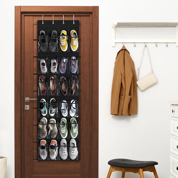 Simple Houseware 24 Pockets - Crystal Clear Over The Door Hanging Shoe Organizer, Black (64'' x 19'') - Image 6