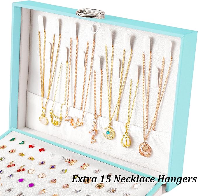 QBestry Earrings Jewelry Box for Girls, 5 Layers Jewelry Organizer with Earring Holder Organizer for Girls Earring Organizer Jewelry Boxes for Women Earrings and Necklaces Jewelry Box Organizer Teal - Image 4