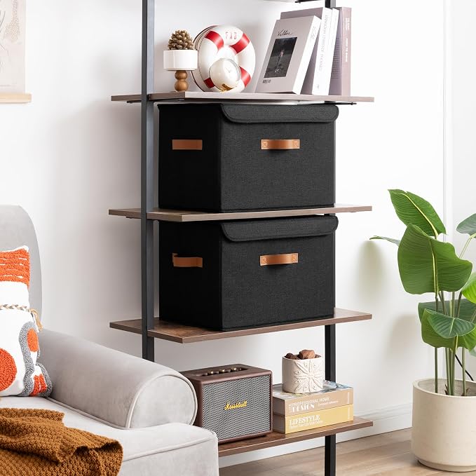 GRANNY SAYS Black Storage Bins with Lids, Decorative Storage Boxes with PU Handles, Linen Closet Organizer, Storage Baskets for Shelves, Fabric Storage Bins for Clothes, Extra Large - Image 3