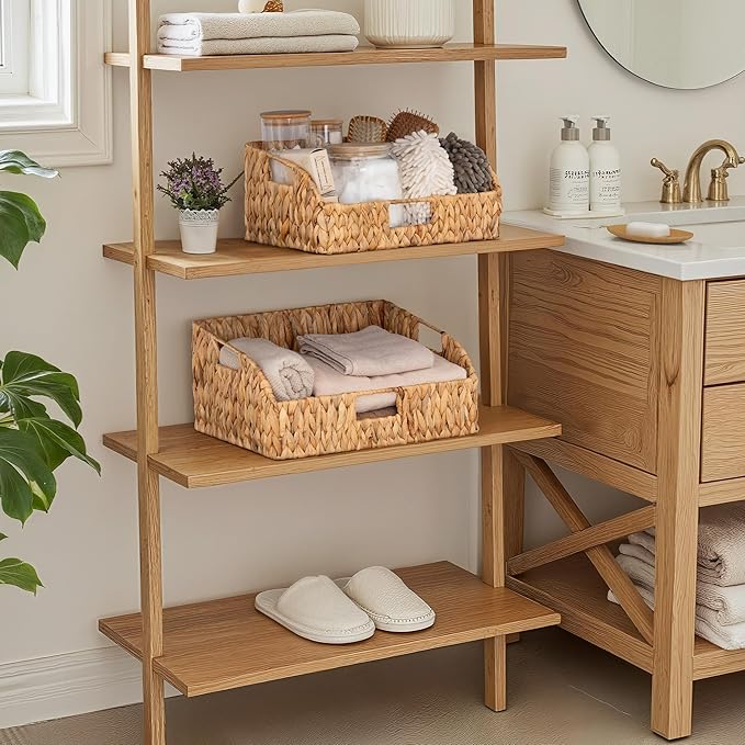 StorageWorks Pantry Baskets for Organizing, Water Hyacinth Baskets for shelves with Built-in Handles, Pantry Organizers and Storage, Set of 2 (Large and Medium) - Image 5