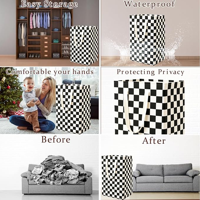 Waterproof Laundry Hamper Collapsible Laundry Basket Leather Handle Laundry Bag Large Clothes Storage Toy Organization for Bathroom Bedroom Laundryroom College Dorms (HBG-888) - Image 3