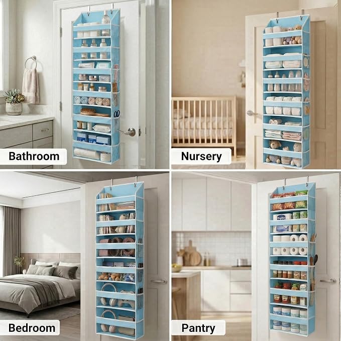HOMELUX THEORY UPGRADED 6 Tiers Over The Door Organizer Hanging - 100D EXTRA THICK & 50lbs HUGE CAPACITY, 12 Side Mesh Pockets Over The Door Shoe Organizer, Hanging Closet Organizer (Baby Blue, 1pc) - Image 6