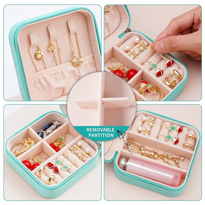 Neveika Portable Travel Mini Jewelry Box Leather Jewellery Ring Organizer Case Storage Gift Box Girls Women (blue). - Image 5