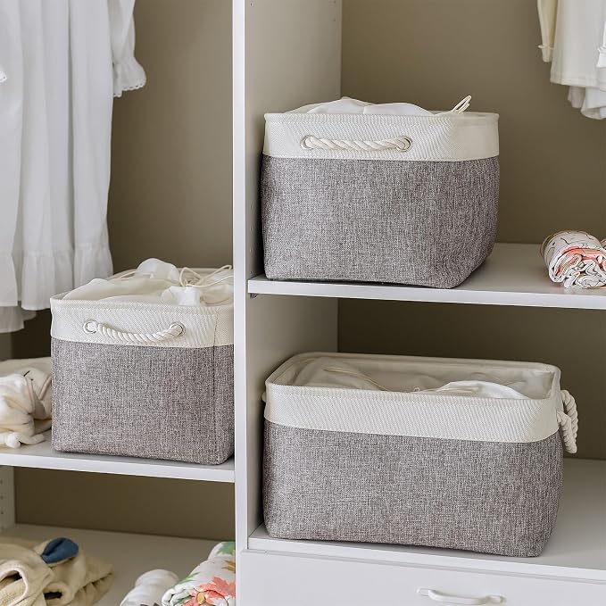 TheWarmHome Storage Baskets for Organizing, X Large - 3 Pack 17.7L×13.8W×9.8H in Foldable Storage Bins for Shelves, Fabric Storage Box for Closet Nursery Toy Gift (White & Grey) - Image 3