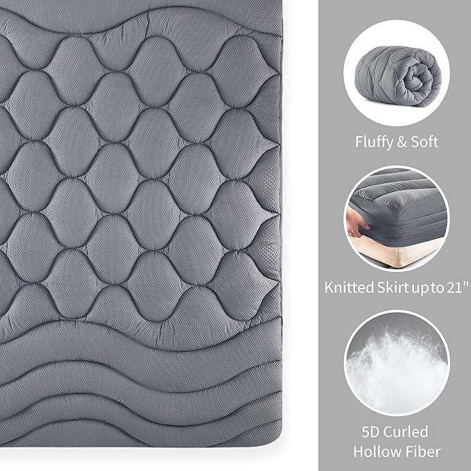 Sonive California King Mattress Protector, Mattress Topper with 8-21" Deep Pocket, Mattress Pad with 3-Zone Support, Mattress Cover Microfiber Fitted Mattress Machine Washable Grey