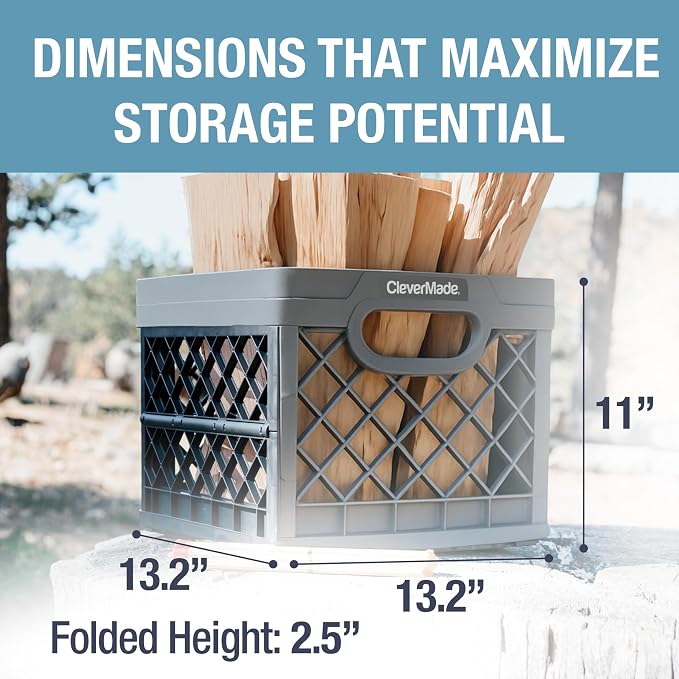 CleverMade Collapsible Milk Crate 25L (6.6 Gal) 3 Pack, 50 lb Capacity Heavy Duty Folding Crate – Stackable Storage Crates with File Rails, Plastic Collapsible Crates - Stone - Image 5