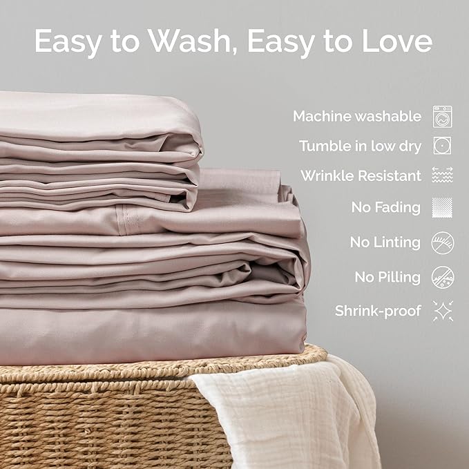 Viscose Bamboo Twin XL Sheets 3PC Set - Extra Long - Cooling Bedding for Hot Sleepers with Moisture Wicking Technology - Silky Soft 16 Inch Deep Pocket, Blush - 38" x 80"