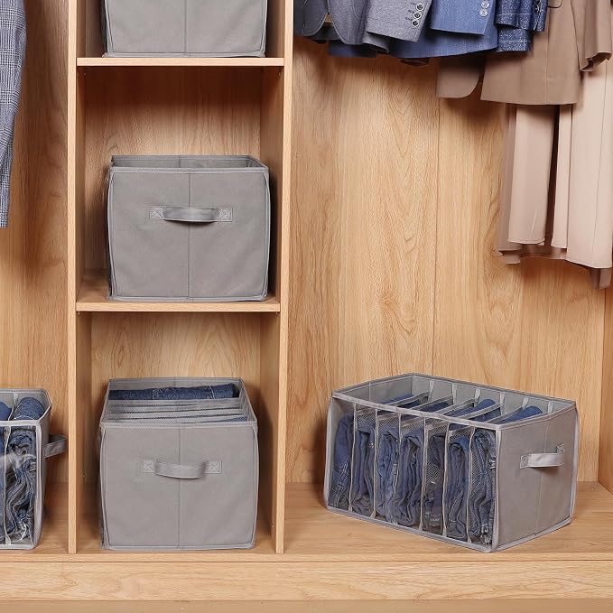 Zilink Upgraded Wardrobe Clothes Organizer with Support Board Clear Jeans Organizer for Closet with 7 Grids Divider Closet Drawer Organizer for Jean Pant Sweater Legging T-Shirt, 6 Pack, Grey - Image 6