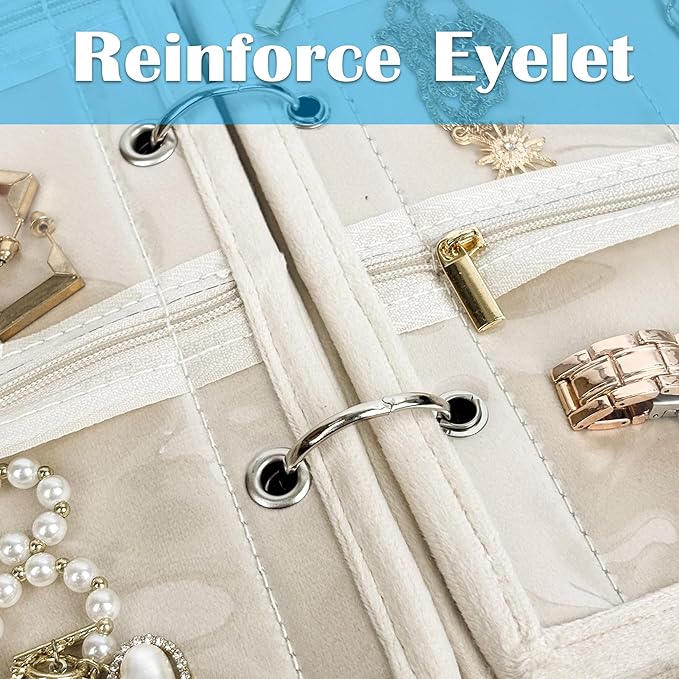 Travel Jewelry Organizer Case, Jewelry Bags Jewelry Storage Book Binder with Clear Zipper Velvet Pouch for Traveling,Earrings, Rings, Necklace, Bracelet (Inner Pages,Beige,3 PCS) - Image 6