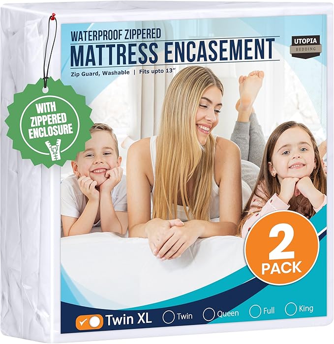 Utopia Bedding Mattress Protector Zippered Twin XL Size (Pack of 2), 100% Waterproof Bed Bug and Dust Mite Proof Mattress Encasement, Absorbent 6 Sided Mattress Cover