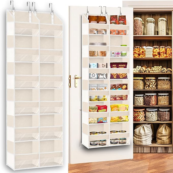 Ofiray-home Over the Door Organizer 6 Tiers, Extra Large Behind Door Storage of 12 Compartments,80 lbs Weight Capacity Hanging Storage Organizer with Clear Window Kids Toys, Shoes, Diapers,Beige by Ofiray-home