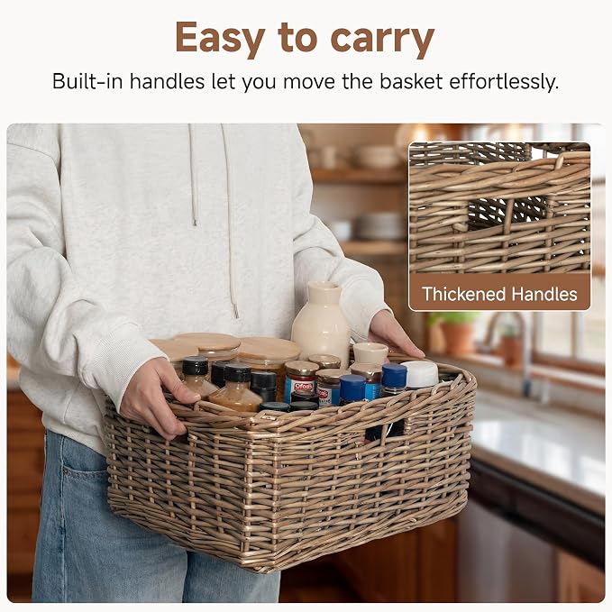 StorageWorks Pantry Baskets, Willow Storage Baskets for Organizing, Shelves, Pantry Organizers and Storage, Brown, 16 ½"L x 13"W x 7 ½"H - Image 3