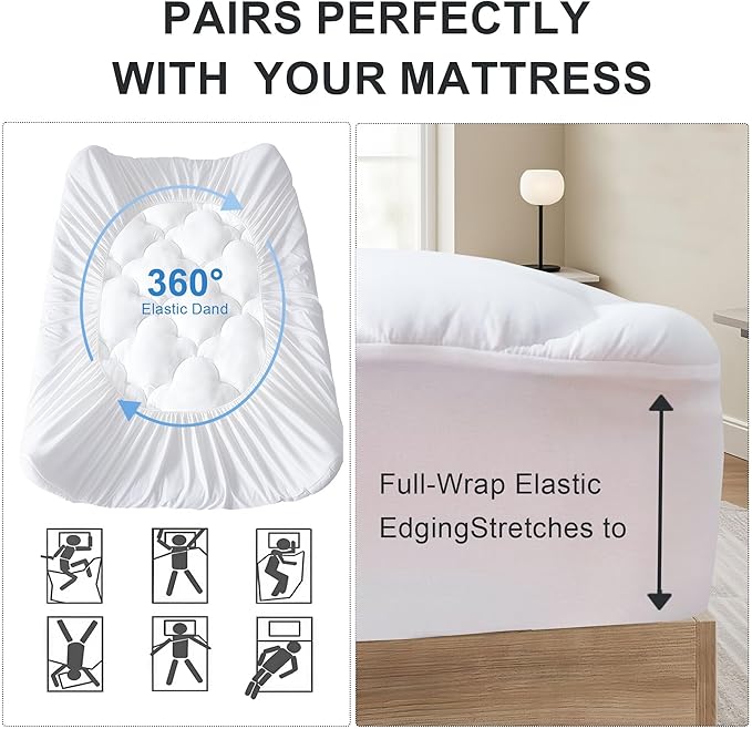 Mattress Topper Full Size Pillow Top - Extra Thick Padded Mattress Pad & Protector, Breathable Fitted Deep Pocket 8-21, Ultra Soft & Supportive