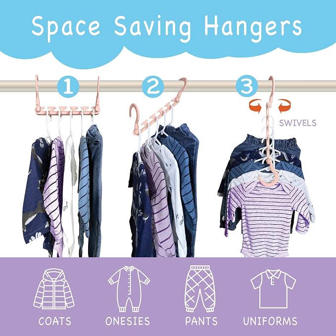 Wonder Hanger Max 10-Pack Space Saving Hangers, Reinforced Hooks Swivels 360°, Cascading Hanger, Teens, College Dorms, Kids & Closet Organizer, Assembled – Pastel Pink - Image 2