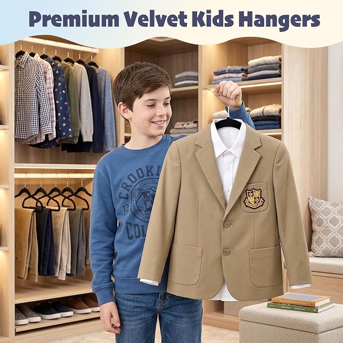 HOUSE DAY 14 Inch Kids Velvet Hangers 50 Pack, Durable Big Kid Hangers for Youth, Teen, Non Slip Kids Felt Hanger, Cute Childrens Hanger for Closet, Black - Image 2