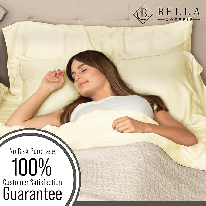 Bella Coterie Luxury Bamboo Viscose Split King Size Sheet Set | 2 Fitted Sheets for Sleep Number & Adjustable Beds | 100% Organically Grown | Cooling & Ultra Soft | 18” Deep Pocket [Lemonade]