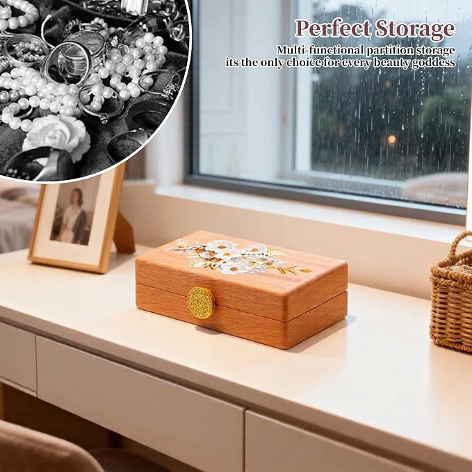 Travel Jewelry Case Small Wood Jewelry Organizer Jewelry Box for Women (Pine Wood Print B) - Image 4