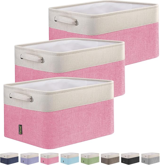 BALEINE 3 Pack Fabric Closet Storage Bins for Shelves, Linen Closet Organizers and Storage, Decorative Baskets for Organizing, Shelf, Clothes, Home, Office (Pink, 12"x8"x8") by BALEINE