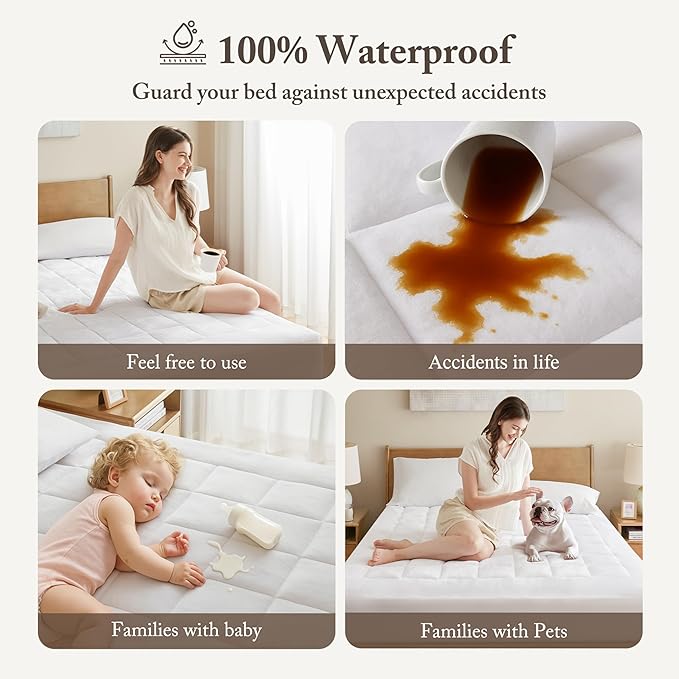 Madison Park Waterproof Mattress Protector, Cloud Soft Plush Mattress Cover, Overfilled Mattress Pad, Fitted Pocket Fits Up to 18 Inch, Machine Washable Bed Cover, White King