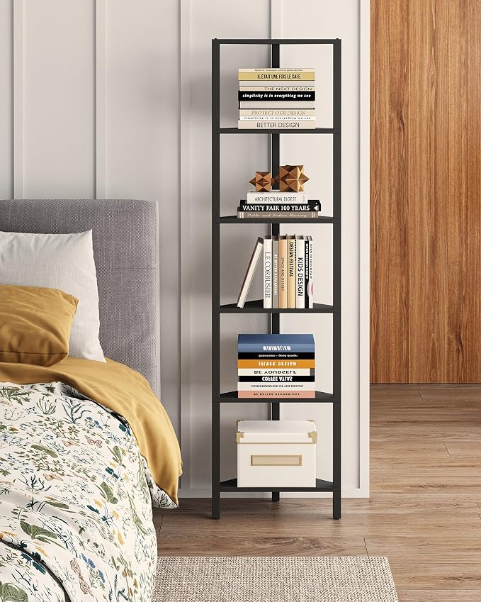 TUTOTAK Corner Shelf, 6-Tier Corner Bookshelf for Small Space, Narrow Display Corner Shelf Stand with Storage Rack, for Living Room, Bedroom, Black BS05BK006 by ChoosetutotakFurnitureBuildYourCozyHome