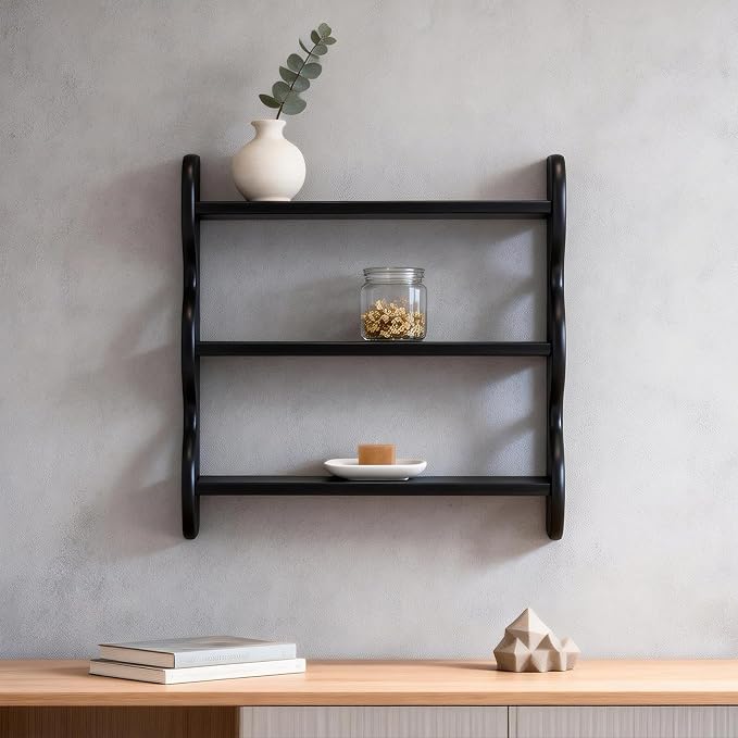 100% Solid Wood Floating Shelf, Vintage Wall Shelves Wall Mounted Storage Rack 3-Tier, Farmhouse Decor Hanging Shelf Display Shelves for Apartment, Living Room and Bedroom - Image 4