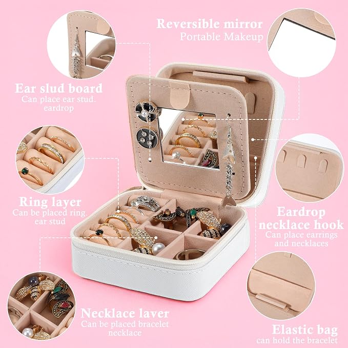 6Pcs PU Leather Small Travel Jewelry Case Organizer Storage, Bridesmaid Gifts Jewelry Box with Mirror for Women Girls - Image 4