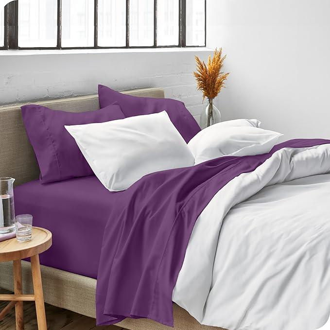 Bare Home Full XL Sheet Set - 1800 Ultra-Soft Microfiber Full Extra Long Bed Sheets - Double Brushed - Deep Pockets - Easy Fit - 4 Piece Set - Bedding Sheets & Pillowcases (Full XL, Plum)