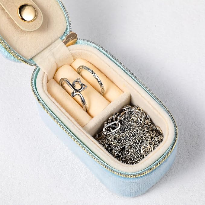 Travel Jewelry Case Velvet Travel Jewelry Box with Keychain 2-in-1 Ring Holder Keychain Small Jewelrys Organizer Case for Women, Portable Mini Storage Clutch for Earrings, Necklaces - Image 6
