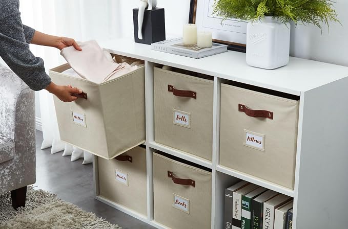 DECOMOMO Storage Cubes, 13x13x13 Storage Cube Bins with Labels, Fabric Organizer Bins (13" / 6pcs, Beige) - Image 8