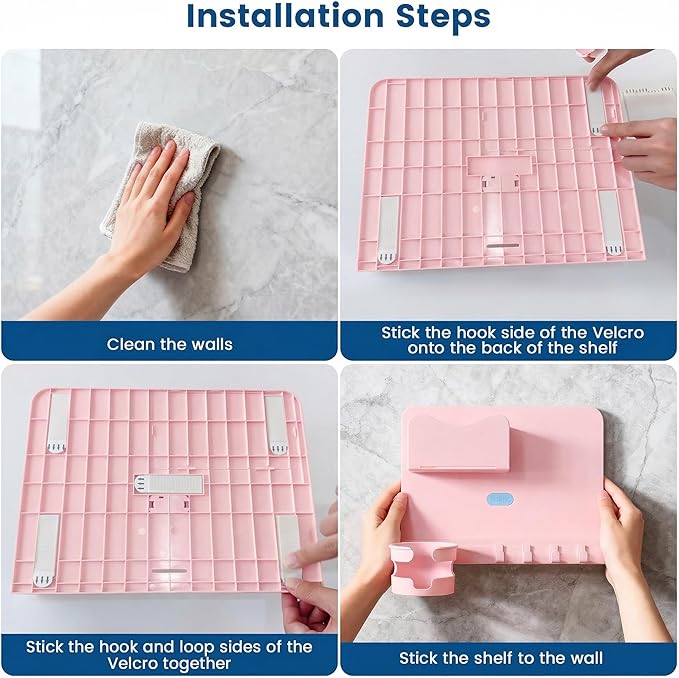 Floating Shelves for Bedside Shelf Accessories Organizer, Wall Mount Self Stick On, Cute Room Decor Aesthetic, Girls Room Decor, Cool Stuff for Bedroom Storage and Organization (Pink) - Image 3