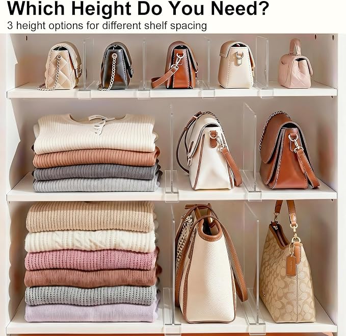 SortNStore Shelf Dividers Purse Organizer for Closet: 6-inch Tall(Shorter Version) Acrylic Handbag Organizer - Small Space Separator for Clutches Evening Bags Pouches Mini-Bags on Wood Shelves 6-Pack - Image 7