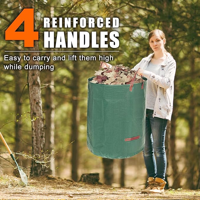 Joyhalo Reusable Yard Waste Bags, 72 Gallon Lawn And Leaf Bags 3 Pack, Heavy Duty Garden Bags With Gardening Gloves, Standable Garden Waste Bag With 4 Handles, Camping Yard Recycling Bag For Leaves - Image 3