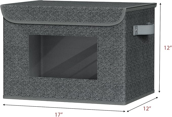 Univivi Fabric Foldable Storage Boxes with Lids [4-Pack] Large Stackable Storage Bins, Closet Organizers and Storage Cube Storage Organizer for Home, Office, Bedroom (Black, 17“ x 12” x 12") - Image 2