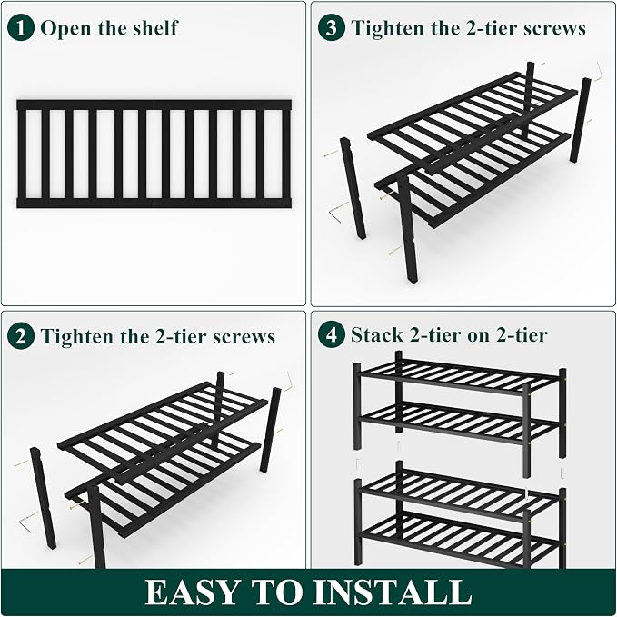 Smiry Shoe Rack, 4 Tier Thick Bamboo Shoe Organizer, Stackable Free Standing Wooden Shoe Storage Shelf for Closet, Entryway, Front Door Entrance, Black - Image 5