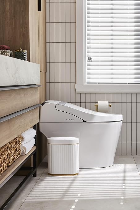 ELPHECO Bathroom Trash Can with Lid 2 Gallon Sensor Garbage Can, Automatic Trash Bin, Motion Sensor Trash Can, IPX5 Waterproof Plastic Wastebasket for Bathroom, Bedroom, Kitchen, Office, White Gold - Image 3