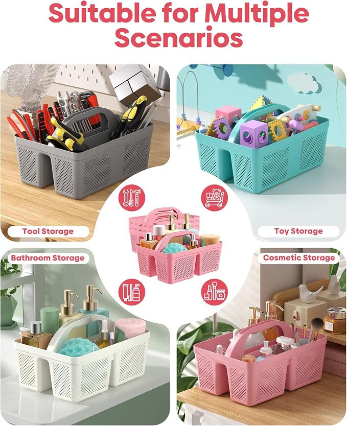 4 Pack Portable Shower Caddy, Integrated Handle, Reinforced Plastic, Organizer Storage Bathroom Supplies and Beauty Products, Cleaning Supplies, Shower Basket for Home, Dorm, Shelf and Cabinet - Image 7