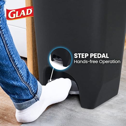Glad 13 Gallon Trash Can | Plastic Kitchen Waste Bin with Odor Protection of Lid | Hands Free with Step On Foot Pedal and Garbage Bag Rings, Black - Image 4