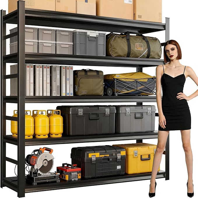 Garage Shelving,5 Tier Heavy Duty Shelving,72" H Metal Shelving Unit and Storage,3000lbs Capacity Steel Shelving,Industrial Shelves for Garage/Warehouse/Basement Black Adjustable Shelves by FlyDzrewtGarageShelving
