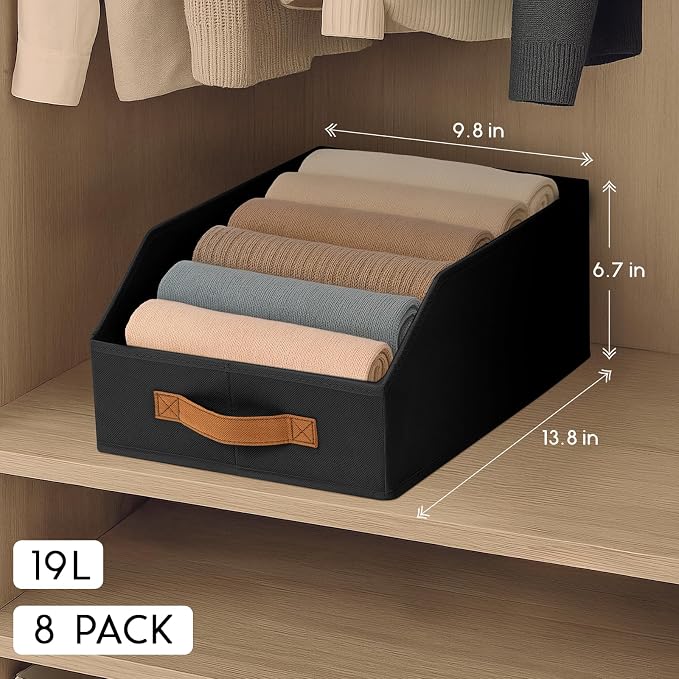 Homsorout Fabric Storage Bins for Organizing - 8 Pack Large Trapezoid Collapsible Storage Bins with Front Handle, Closet Organizers and Storage for Bedroom, Home Shelves, Small Spaces, Black - Image 2