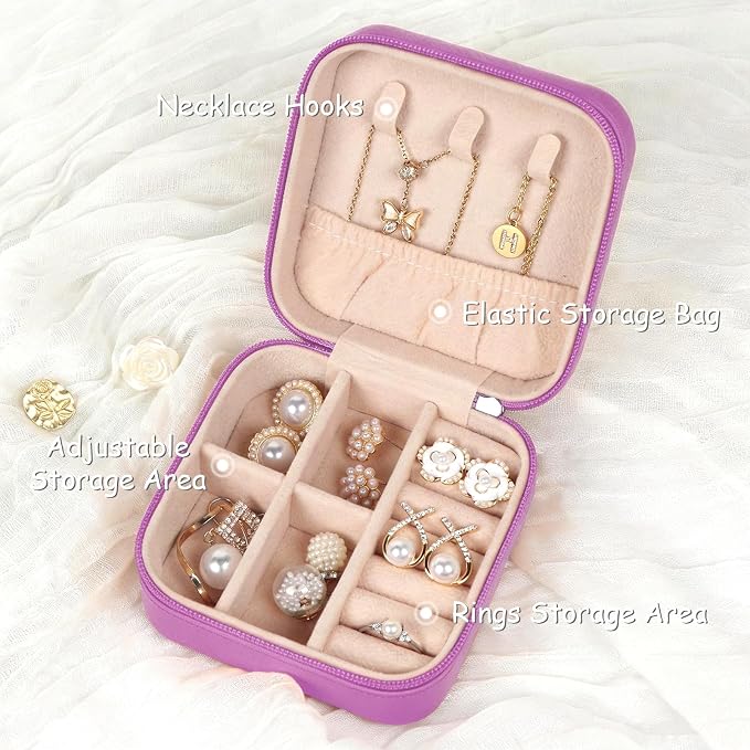MFXIP Travel Jewelry Case Small Jewelry Box Jewelry Organizer Storage Case Portable PU Leather Mini Jewelry Travel Case for Girls Womens Earring, Necklace, Rings,Bracelets - Image 3