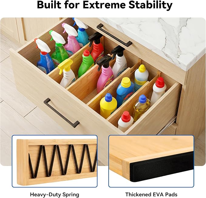 4 Pack Deep Drawer Dividers, 6" High Bamboo Expandable Drawer Organizers, 17-22" Adjustable Tension Separators, Large Drawer Dividers for Kitchen, Bedroom Dresser, Baby Nursery & Bathroom - Image 2