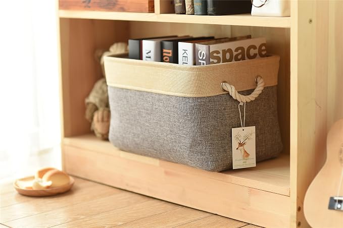 TheWarmHome Storage Basket - 15.7L×11.8W×8.3H 1 Pack Large Baskets for Organizing Shelves, Storage Bins for Clothes Book Shelf Home Fabric Storage Cubes (Gold and Grey) - Image 8