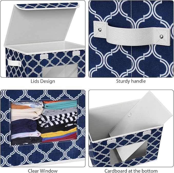 Univivi Fabric Foldable Storage Boxes [4-Pack] Large Collapsible Stackable Storage Bins with Lids, Closet Organizers and Storage Cube Basket for Home, Office, Bedroom (Blue Lantern, 17”x 12” x 12”) - Image 4