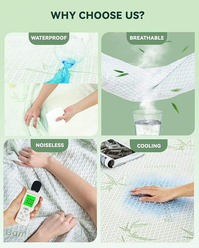 Mattress Protector Waterproof 15% Viscose from Bamboo Cooling Cover for Hot Sleepers 3D Air Fabric Breathable Noiseless Soft Bed Cover for 6-18" Deep Pocket Adults, Incontinence Twin