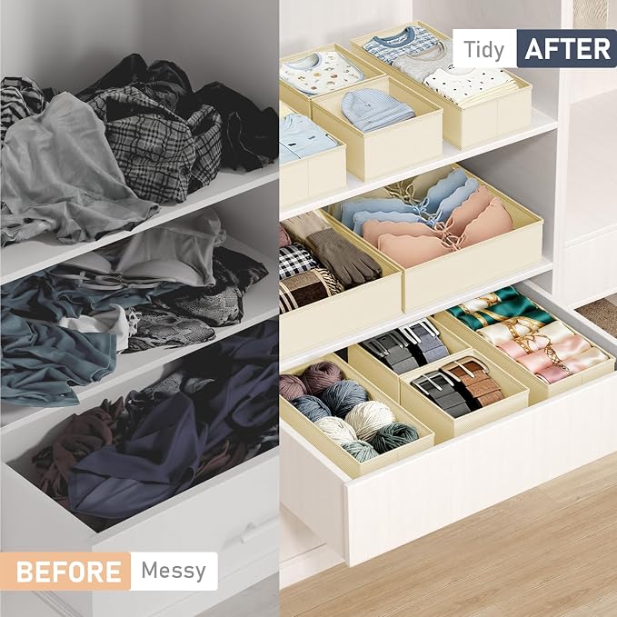 DIMJ Drawer Organizer Clothes, 26 Pack Dresser Organizer, Foldable Closet Organizers and Storage, Fabric Dresser Bins, Drawer Dividers for Nursery, Baby Clothes, Underwears, Sock,Beige - Image 5