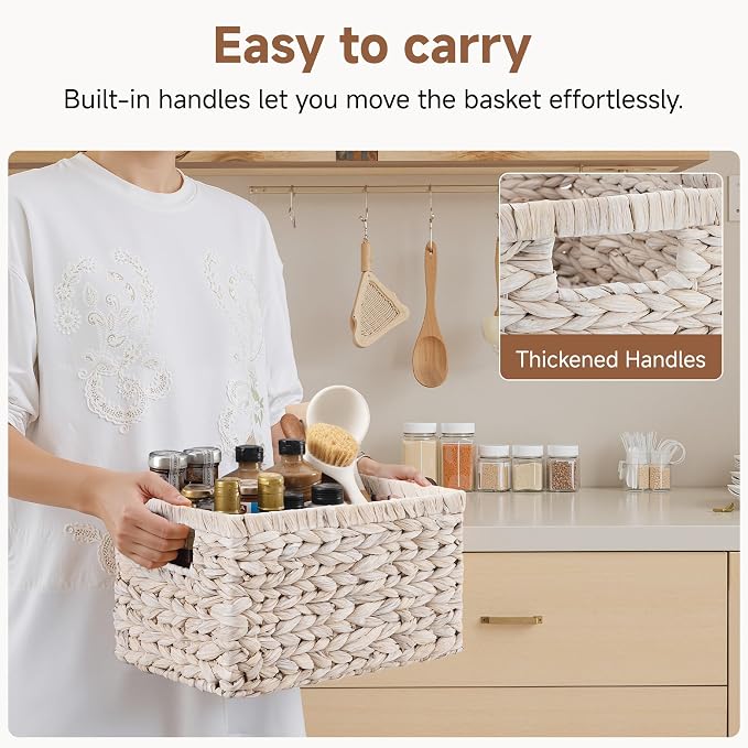 StorageWorks Pantry Baskets, Wicker Storage Baskets for Organizing, Pantry Organizers and Storage, Water Hyacinth, Natural - Image 3