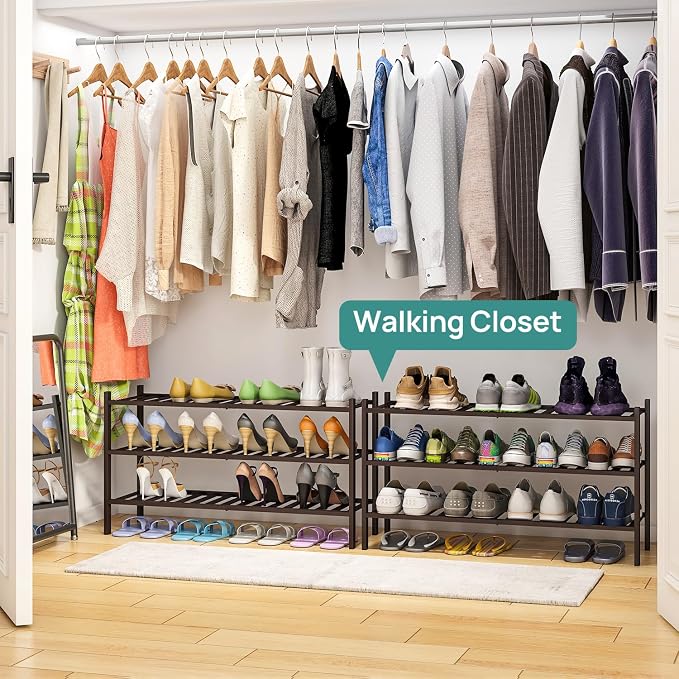 viewcare Long Shoe Rack, Bamboo Wood Shoe Rack for Closet, Entryway & Hallway, 3-Tier Stackable Shoe Shelf - Image 4