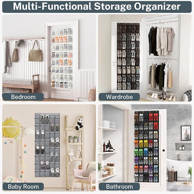40-Pocket Over the Door Shoe Organizer - Large Mesh Pocket Hanging Shoe Organizer,Behind the Door Shoes Storage Holder Hanger,Large Capacity Design for Dorm Room College,Store 20 Pairs(Grey) - Image 7