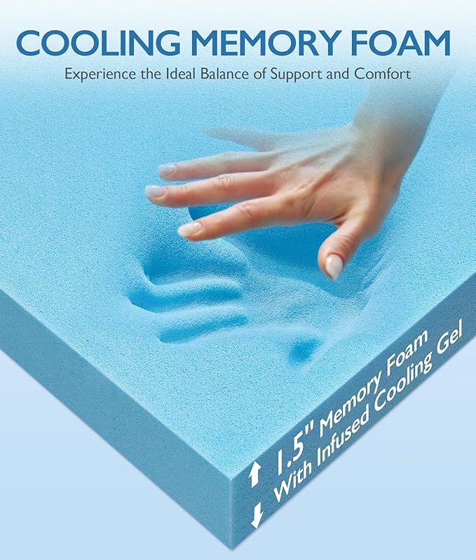 SINWEEK 1.5 Inch King Cooling Memory Foam Mattress Topper for Pressure Relief, Thick Bed Mattress Pad with Cooling Soft Cover and Adjustable Straps, CertiPUR-US Certified
